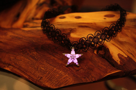 Black Lace Choker Necklace Glow in the Dark / Crystal Star Necklace / –  PAPILLON9
